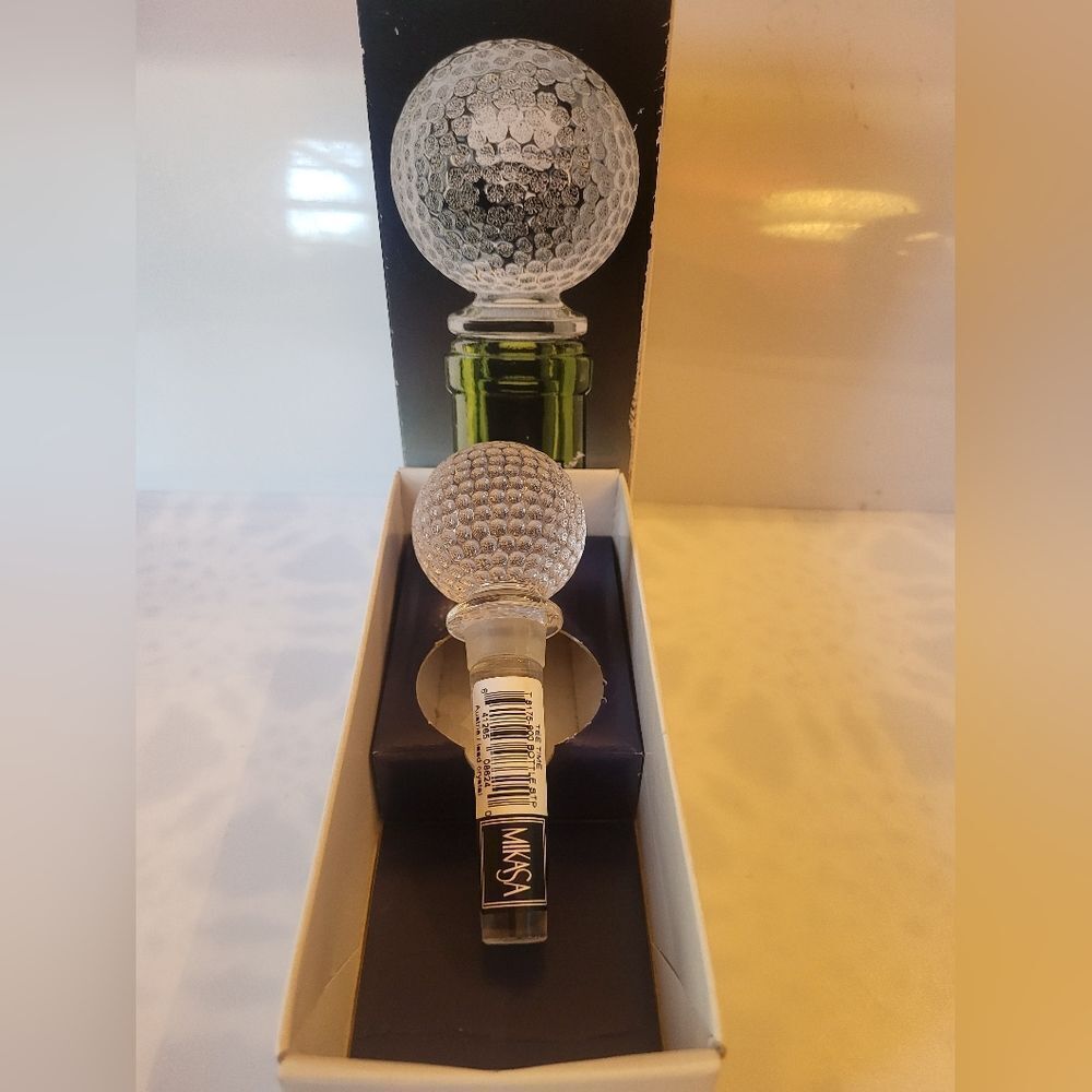 NWT Mikasa Austria Lead Crystal Golf Ball Tee Wine Bottle Stopper ret.$85